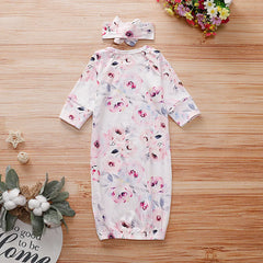 2PCS Baby NewBorn Lovely Floral Print Pajamas and Headband