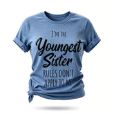 Eu sou a irmã mais nova moda carta impressa camiseta feminina com slogan