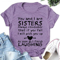 You And I Are Sisters Print Women Slogan Plus Size T-Shirt