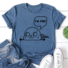Cute Skeleton I'm Fine Letter Print Women Slogan T-Shirt