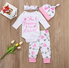 3PCS The Princess Has Arrived Letter Print Baby Set