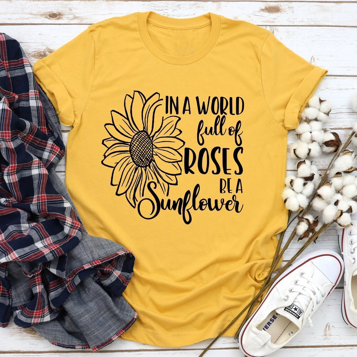In A World Sunflower Print Women Slogan T-Shirt