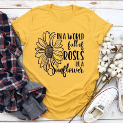 In A World Sunflower Print Women Slogan T-Shirt