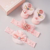 Joli bandeau en dentelle avec nœud et chaussettes florales pour bébé