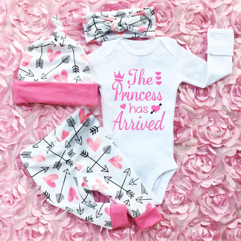 3PCS The Princess Has Arrived Letter Print Baby Set