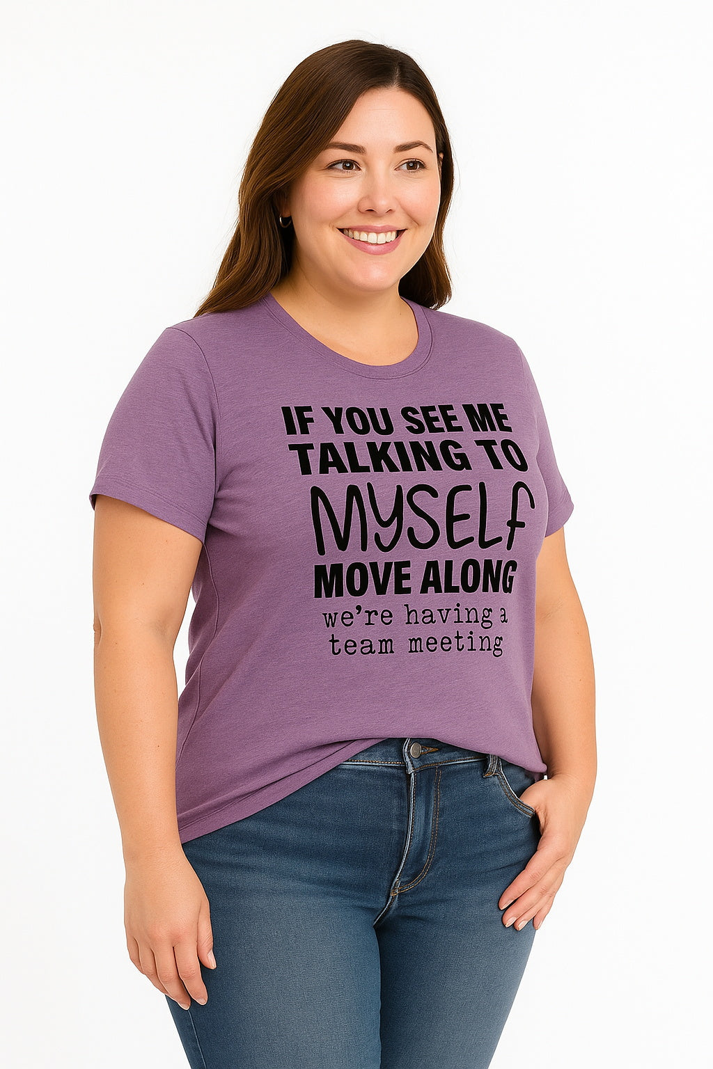 If You See Me Talking To Myself Print Women Slogan Plus Size T-Shirt