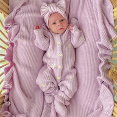 2PCS Cheerful Floral Embroidery Knit Long Sleeve Baby Jumpsuit