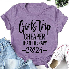 Girl's Trip 2024 Cheaper Letter Print Women Slogan T-Shirt