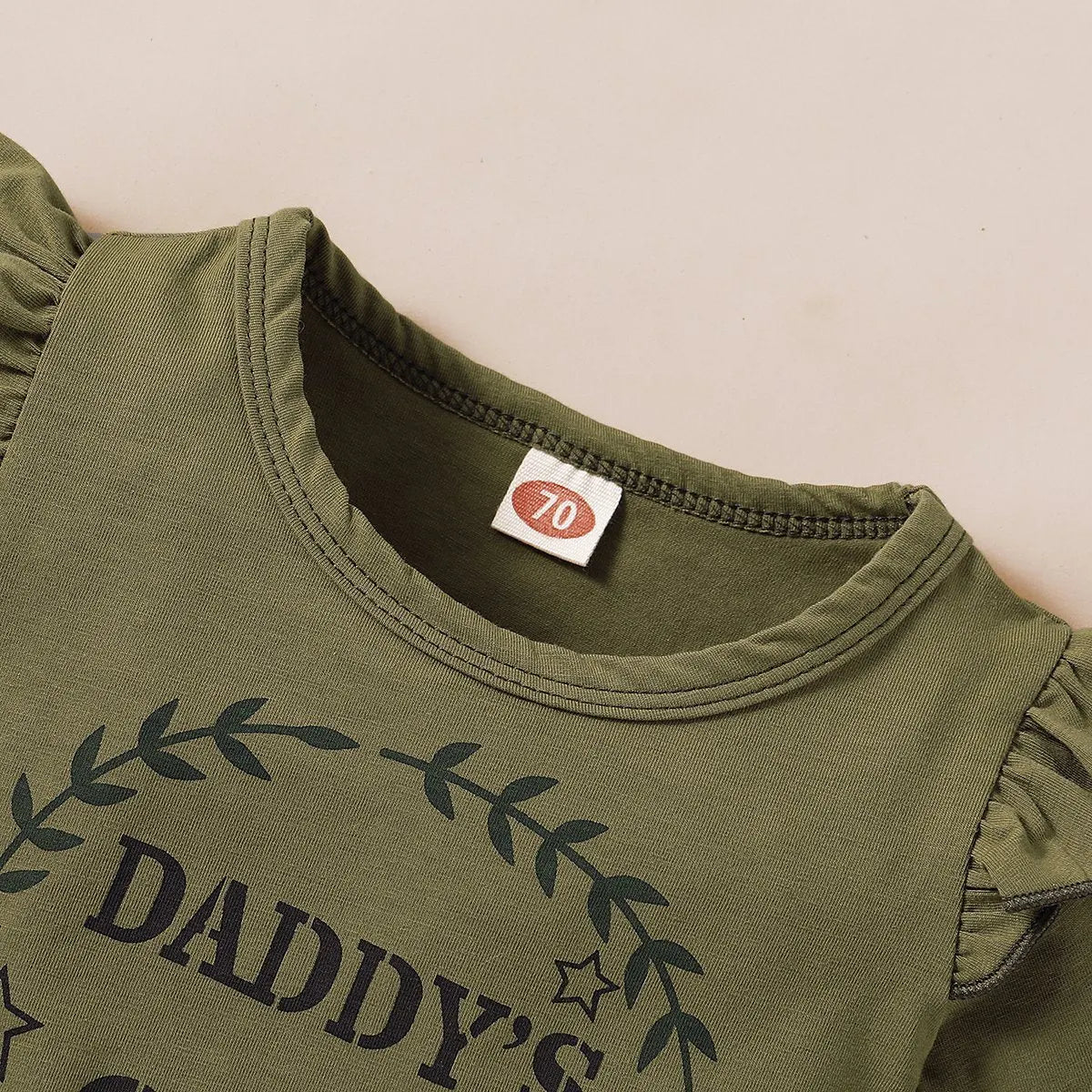 2PCS Daddy's Girl Ruffle Shoulder Top With Camouflage Shorts Baby Set