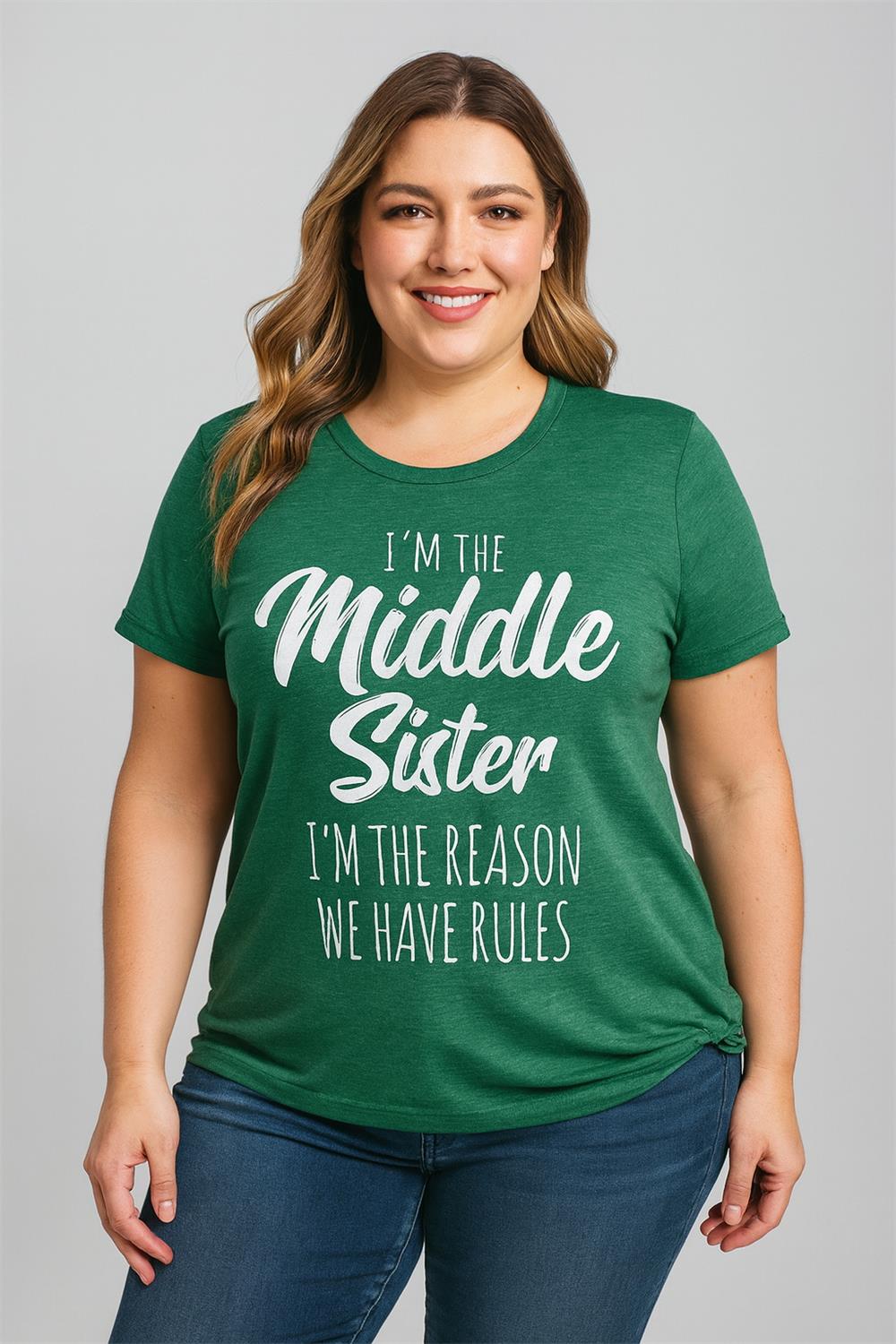 I Am The Middle Sister Fashion Letter Print Women Slogan Plus Size T-Shirt