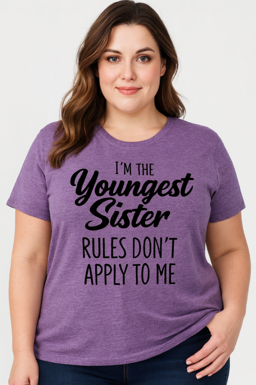 I Am The Youngest Sister Fashion Letter Print Women Slogan Plus SizeT-Shirt