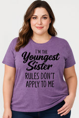 I Am The Youngest Sister Fashion Letter Print Women Slogan Plus SizeT-Shirt