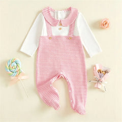 Graceful Stripe Print Long Sleeve Baby Girl Jumpsuit