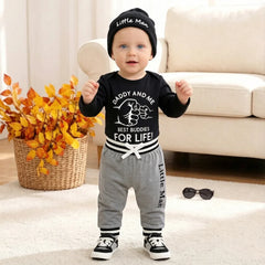 3PCS Cool Daddy And Me Best Buddies For Life Letter Printed Baby Set