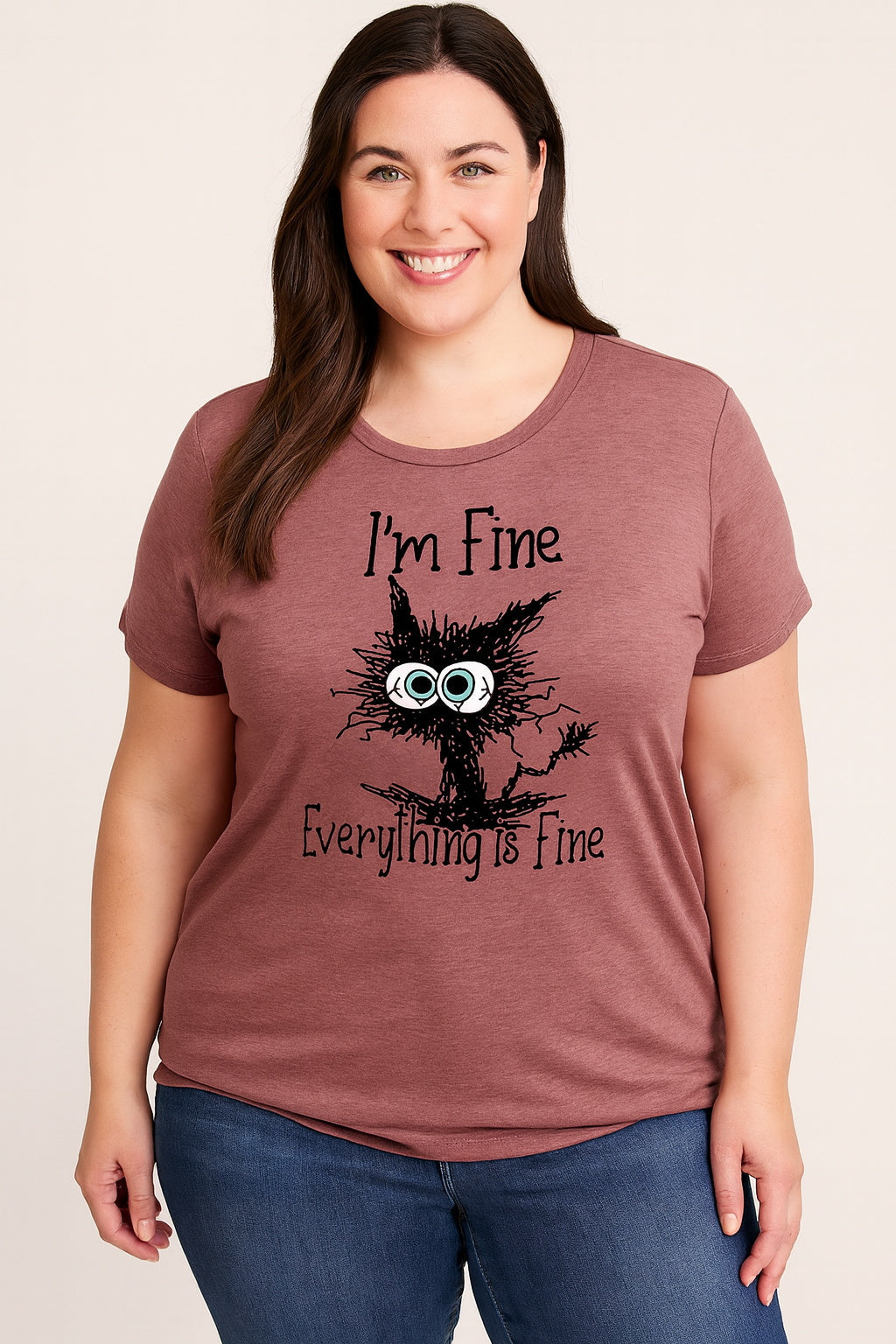 I'm Fine Everything Is Fine Cat Print Women Slogan Plus Size T-shirt