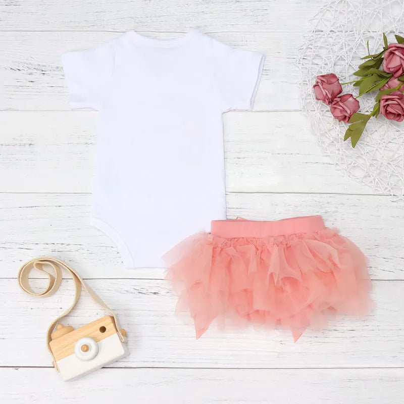 2PCS Baby Ruffled Floral Letter Print Skirt Set