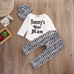 3PCS Baby Boy Mommy's New Man Printed Baby Set