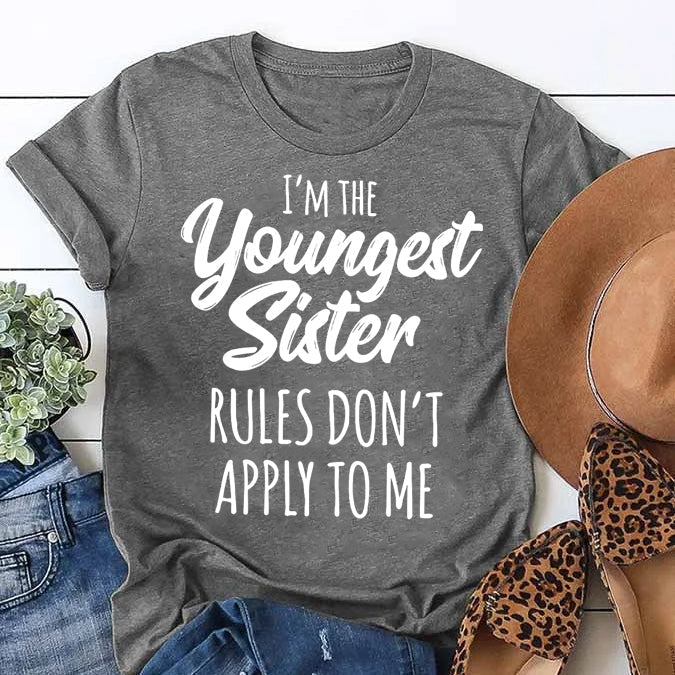 I Am The Youngest Sister Fashion Letter Print Women Slogan Plus Size T-Shirt