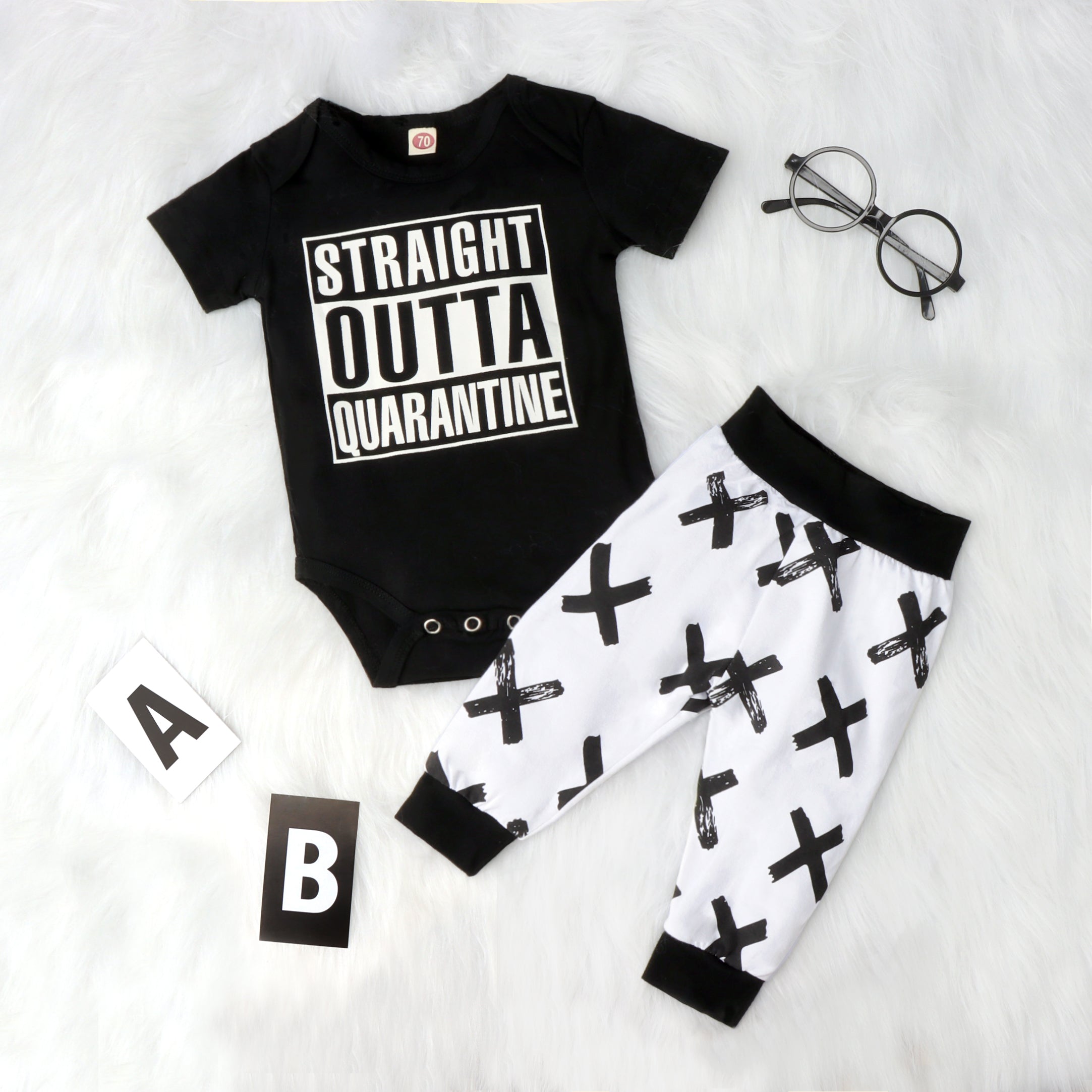 2PCS Straight Outta Quarantine Letter Printed Baby Set
