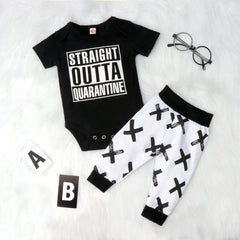 2PCS Straight Outta Quarantine Letter Printed Baby Set