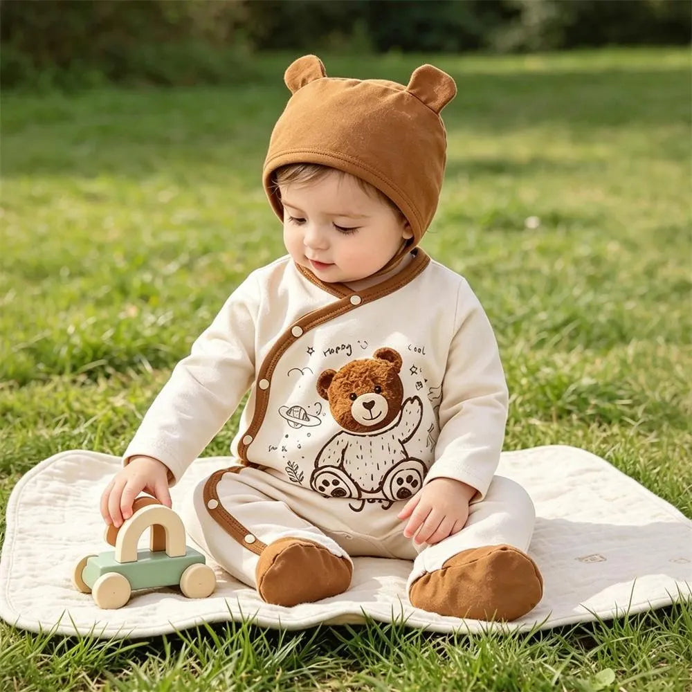 2PCS Lovely Bear Printed Long Sleeve Baby Jumpsuit