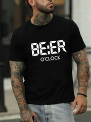 T-shirt avec slogan imprimé Beer O'Clock pour hommes 