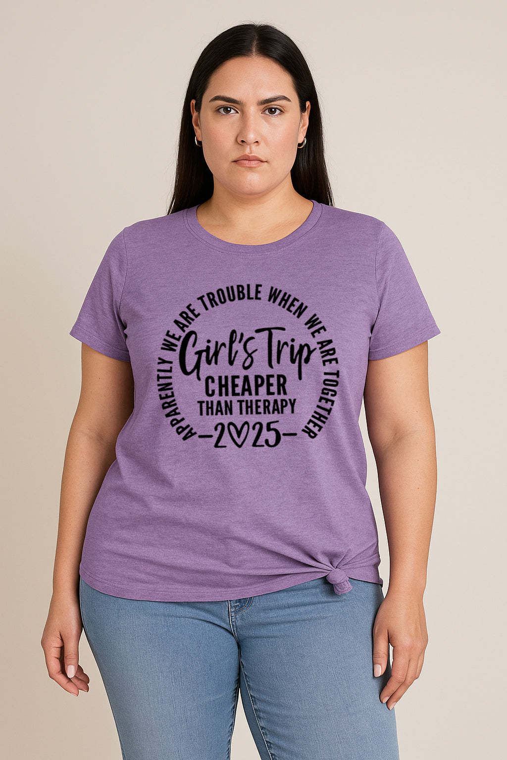 Girl's Trip 2025 Cheaper Letter Print Women Slogan Plus Size T-Shirt