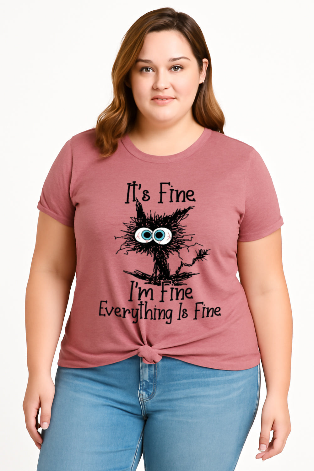 It's Fine I'm Fine Cat Print Women Slogan Plus Size T-shirt