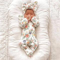 2PCS Pretty Floral Printed Zipper Long Sleeve Baby Jumpsuit