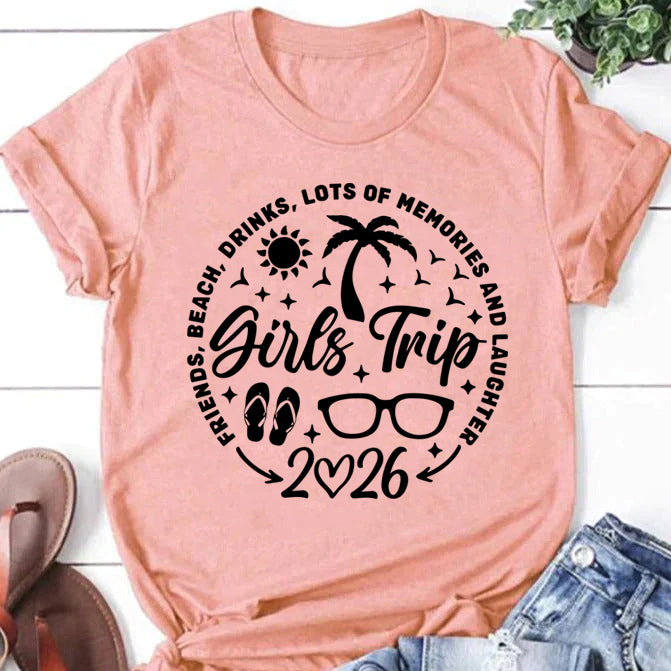 Girl's Trip 2026 Letter Print Women Slogan T-Shirt
