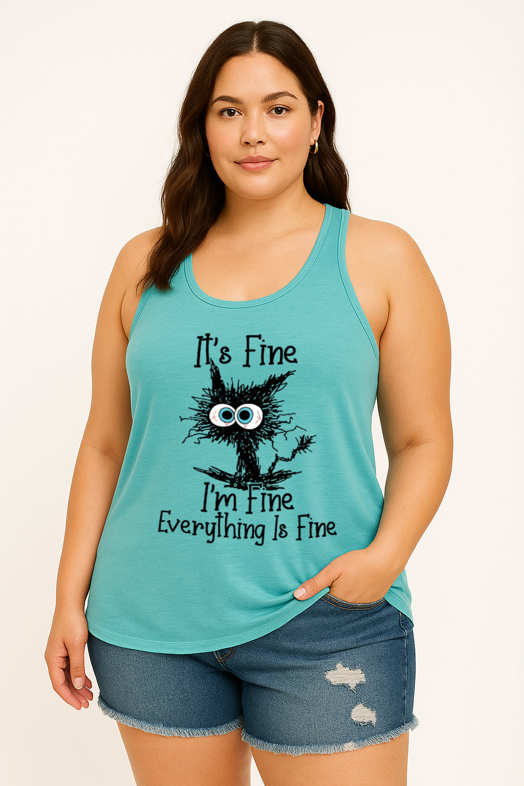 I'm Fine Everything Is Fine Letter Print Women Slogan Plus Size Tank Top
