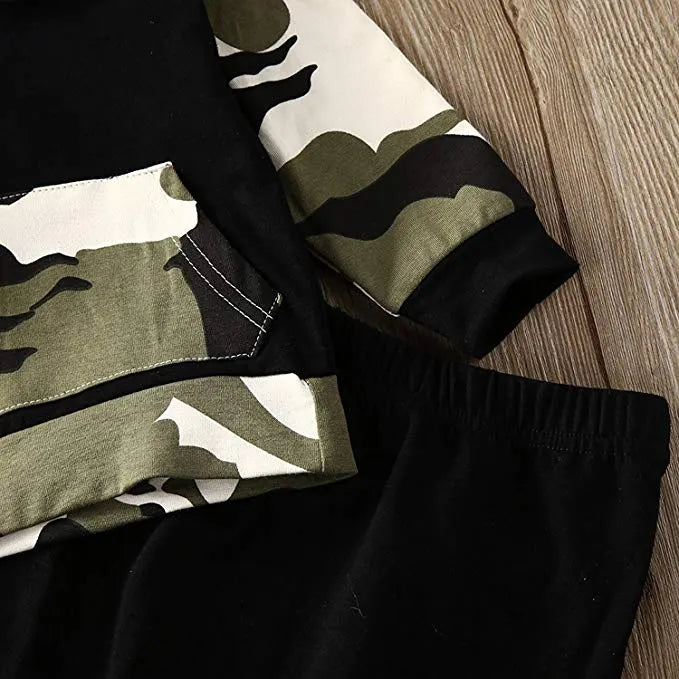 Infant Baby Boys Camouflage Hoodie Tops +Long Pants Outfits Set