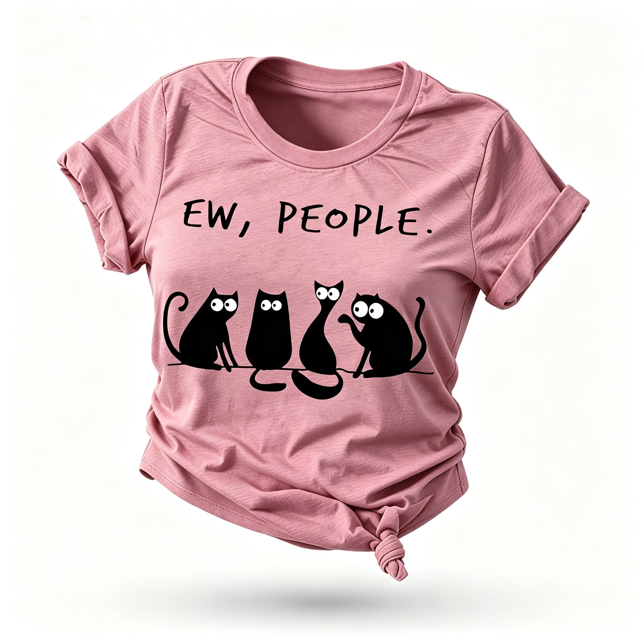 Ew People Cat Cartoon Print Cotton T-shirt