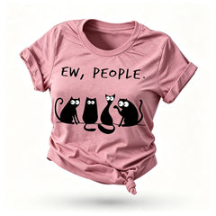 Ew People Cat Cartoon Print Cotton T-shirt
