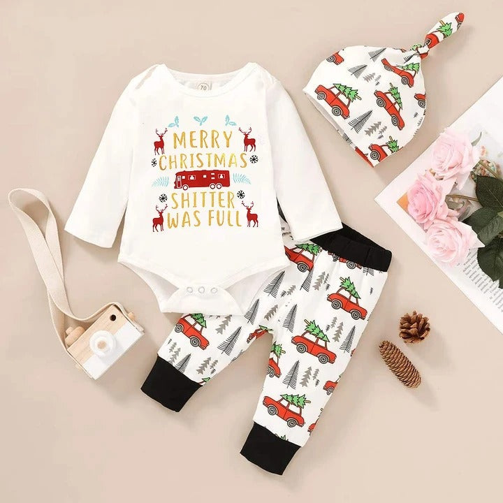 3PCS Merry Christmas Letter Printed Baby Set