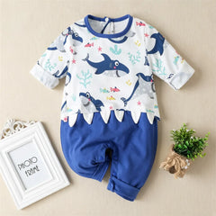 Cute Shark Print Long Sleeve Baby Jumpsuit
