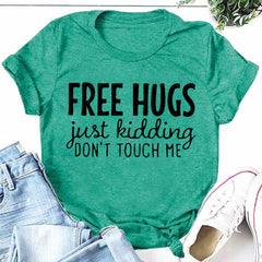 Free Hugs Fashion Letter Print Women Slogan Plus Size T-Shirt