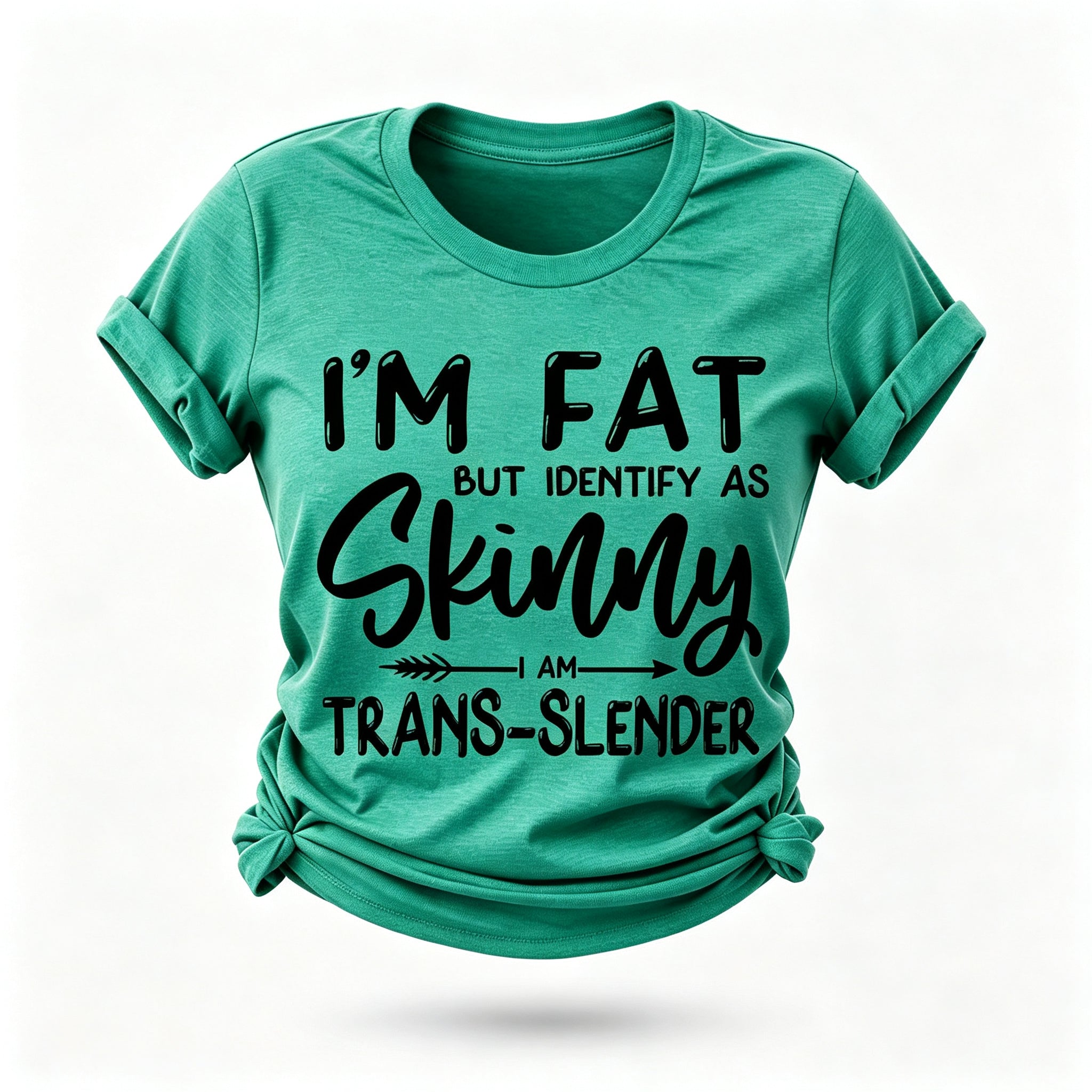 Camiseta feminina com slogan magro, mas me identifico como magra 
