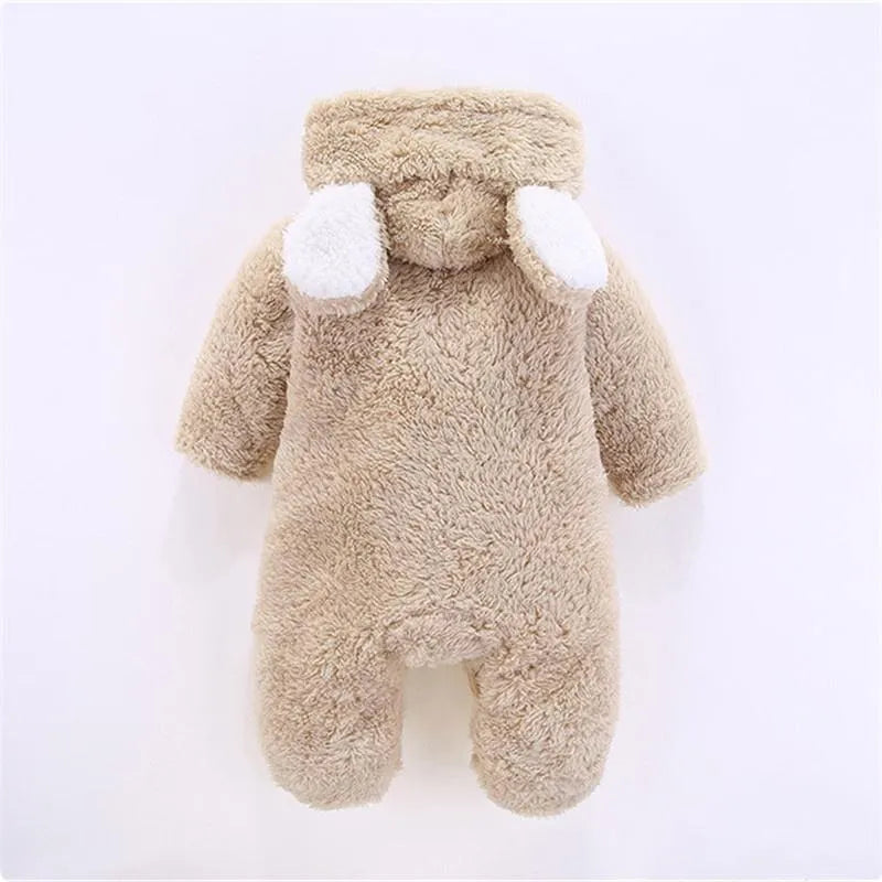 Baby 3D Bear Design Winter Hooded Jumpsuit