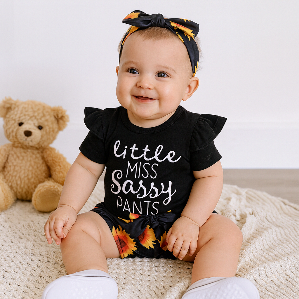 Little Miss Sassy Pants Printed Sunflower Short Baby Set