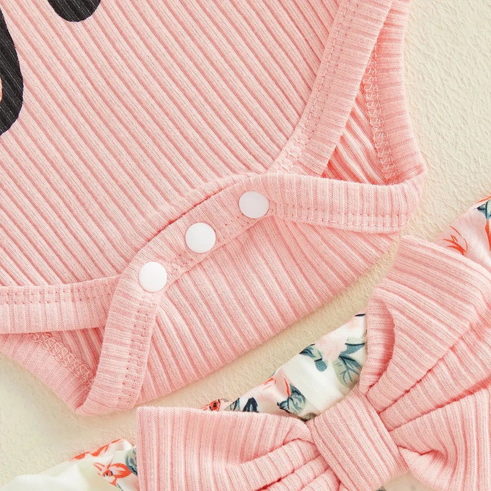 4PCS My Aunt Is Cooler Than My Dad Letter Floral Print Baby Set
