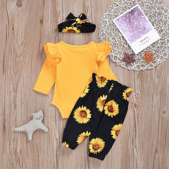 3PCS Sunflower Flutter Sleeve Baby Set