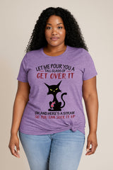 Get Over It Cat Print Women Slogan Plus Size T-shirt