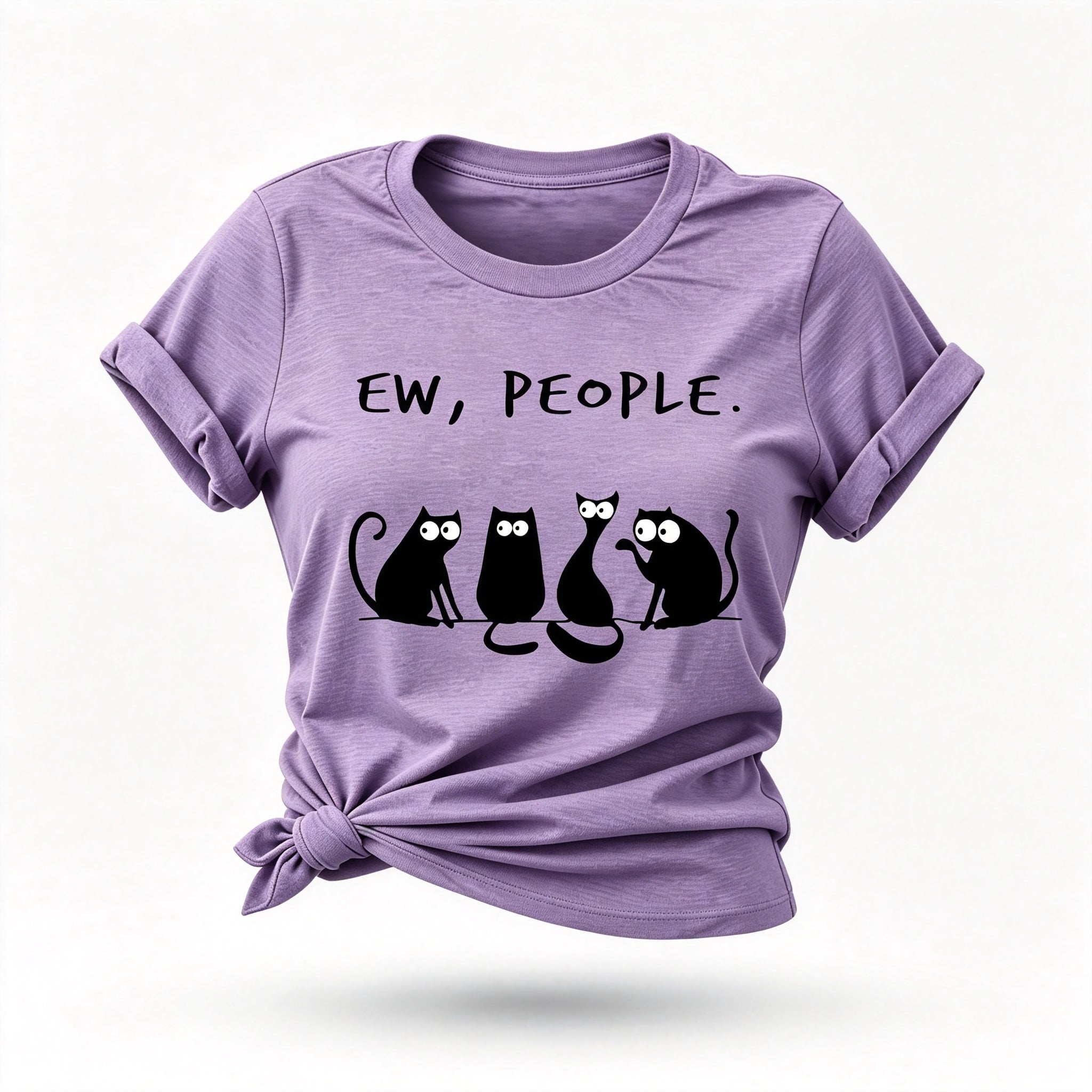 Ew People Cat Cartoon Print Cotton T-shirt