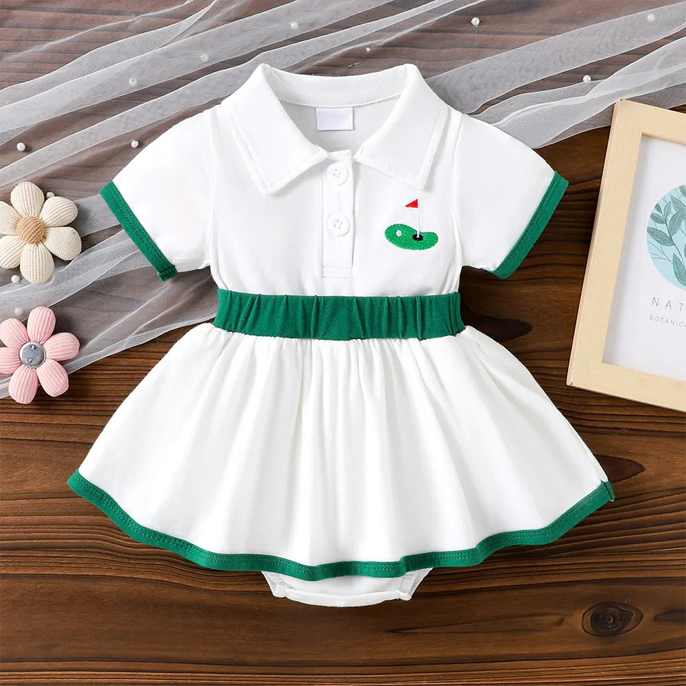 Adorable Golf Embroidery Short Sleeve Baby Romper