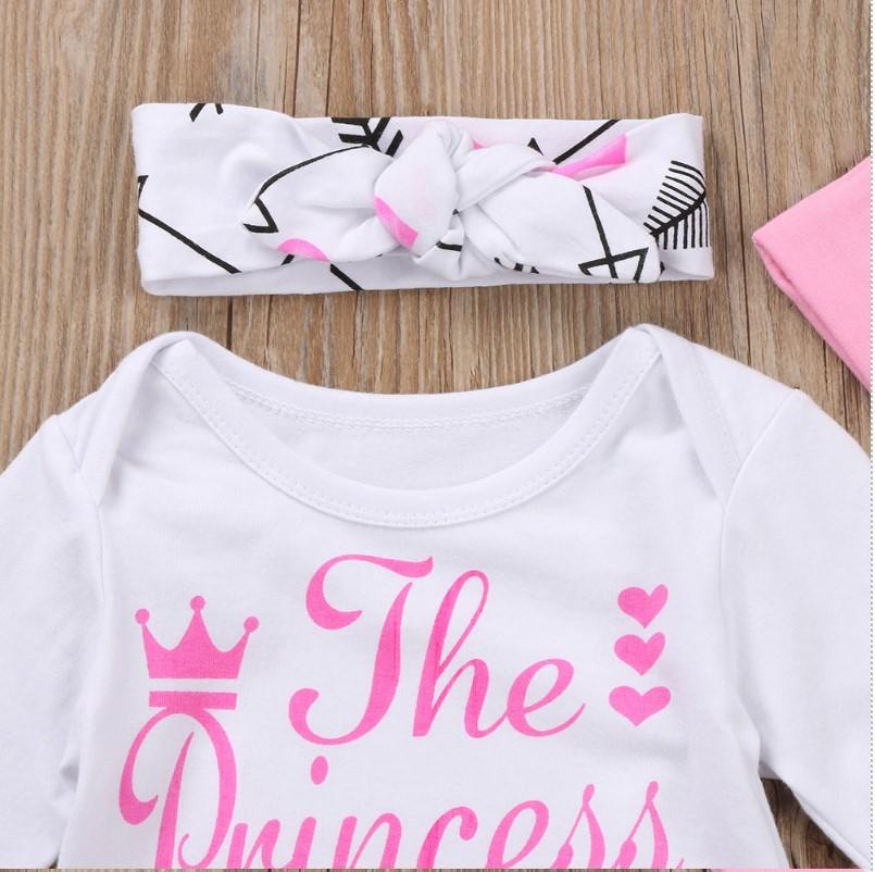 3PCS The Princess Has Arrived Letter Print Baby Set