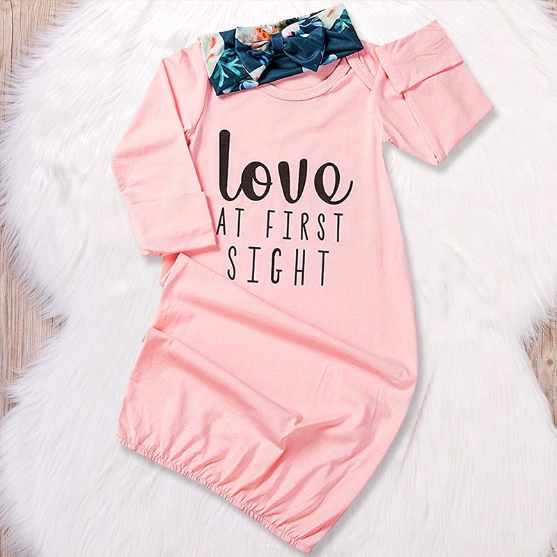 2PCS Baby NewBorn Love At First Sight Floral Print Pajamas