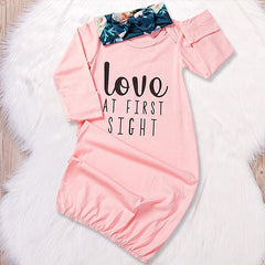 2PCS Baby NewBorn Love At First Sight Floral Print Pajamas