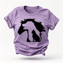 Lovely Horse Dog Cat  Print Women Slogan T-Shirt