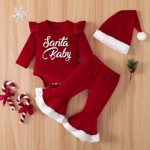 3PCS Christmas Santa Baby Letter Printed Baby Set
